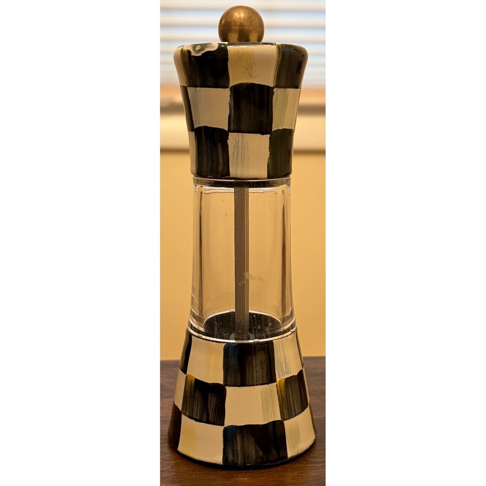 MacKenzie-Childs Courtly Check Pepper Mill Salt Grinder Black White Hand Painted